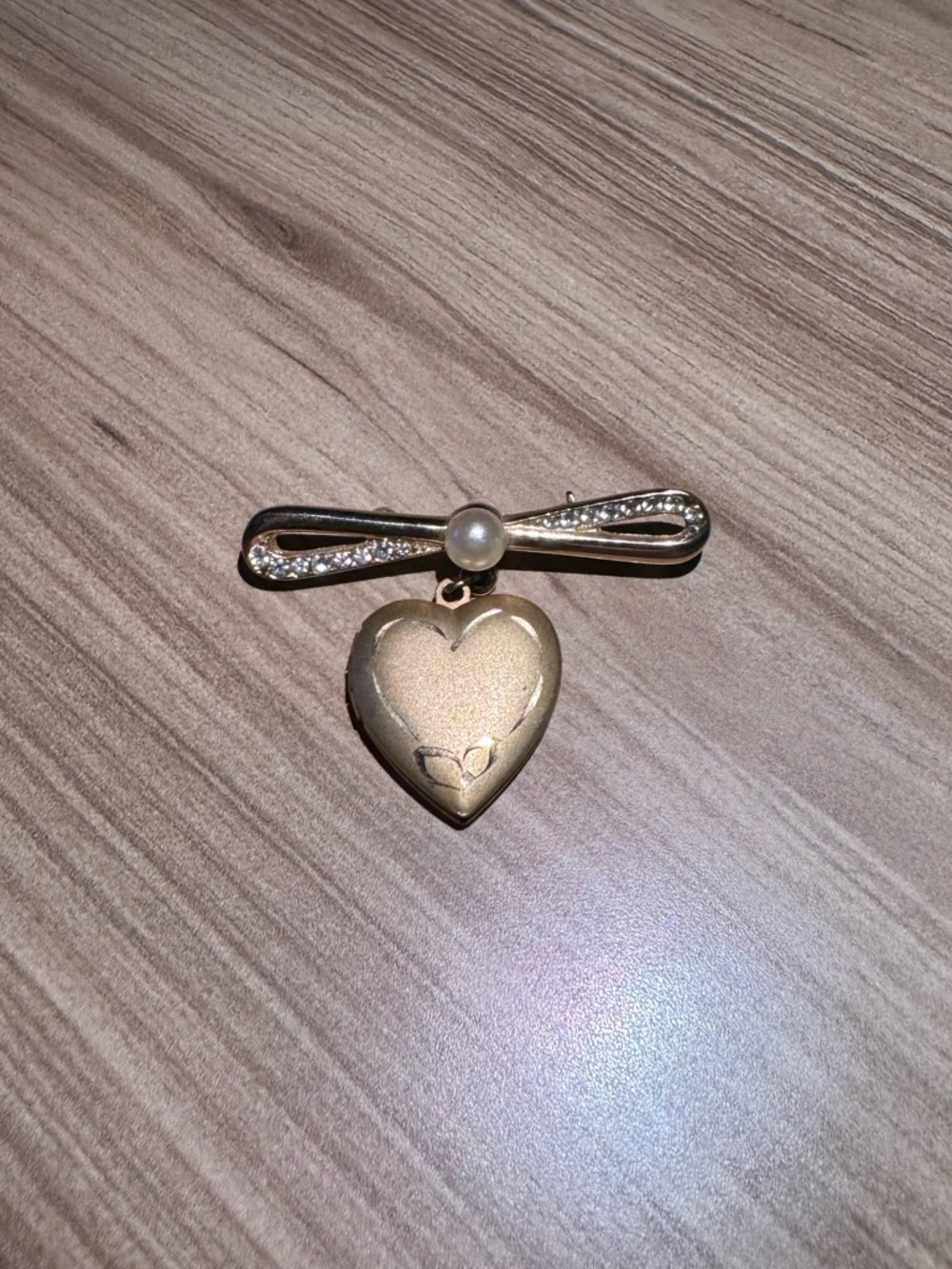 Gold Heart Locket Brooch with Pearl Accent - Women's Jewelry